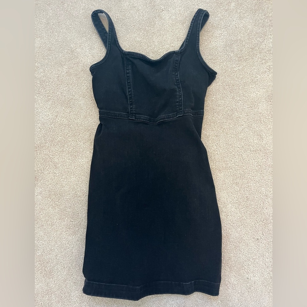 Hollister Mini denim dress, black, size xs, zipper side and adjustable straps